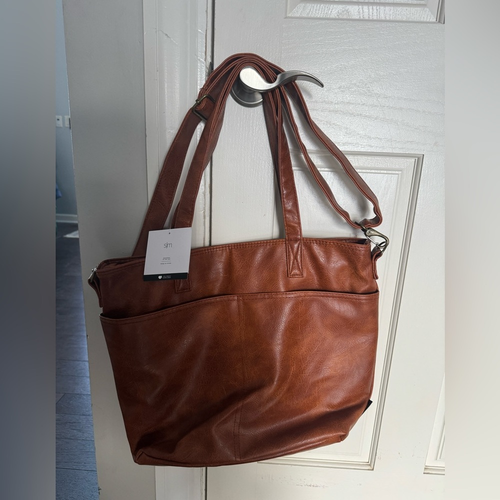 Simple modern brown vegan leather tote